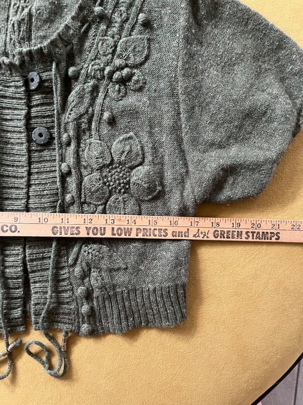 Vtg Sleeping on Snow Olive Green Floral Cropped Cardigan Sz M Cottagecore Fairy - Picture 6 of 11